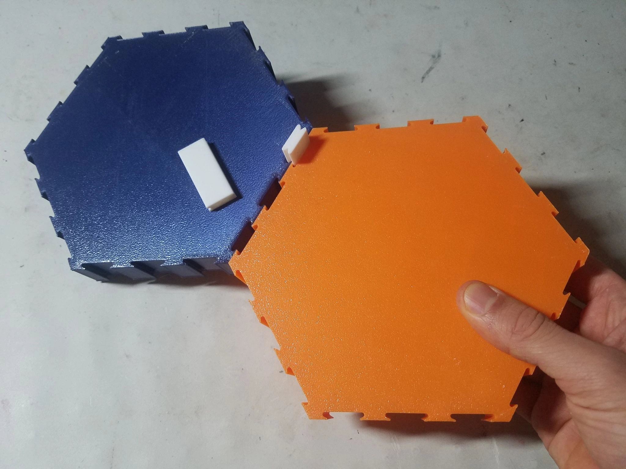 Modular plastic block prototype created from a CAD design using a 3D printer.