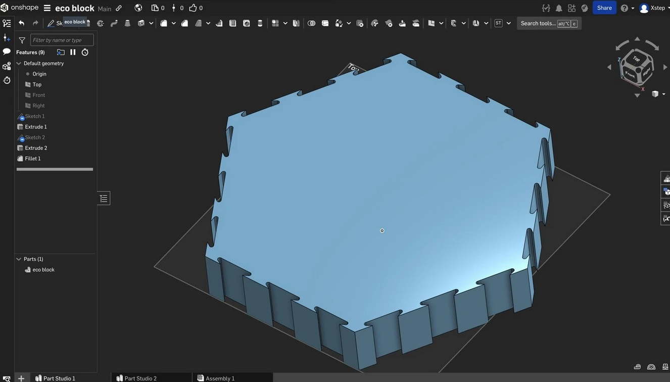 3D CAD model of a modular eco block design displayed in design software.
